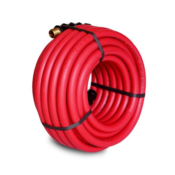 STEELMAN 50' Long Red Rubber 1/2" ID Hose Reel Replacement Air Hose with 1/2-Inch NPT Brass Fittings, 96847-IND