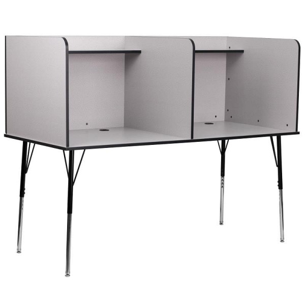 Flash Furniture Michael Stand-Alone Double Study Carrel with Top Shelf, Height Adjustable Legs, Wire Management, Nebula Grey Finish, MT-M6222-DBLSC-GRY-GG