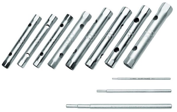 GEDORE Tubular box wrench set, 8-piece set, Hollow shaft, Hex, with 3 tommy bars, Tool, Chrome-plated steel, KD 26 R-8, 6218540