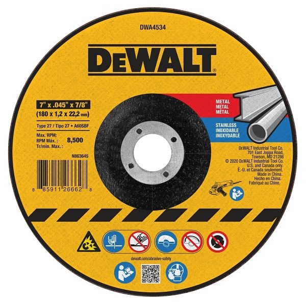 DeWalt 7" x .045" x 7/8" T27 Cutting Wheel, DWA4534