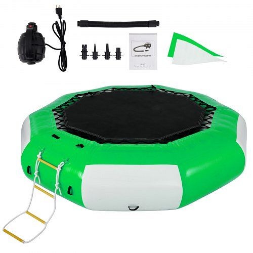 VEVOR 13ft Diameter Inflatable Water Trampoline Bounce Swim Platform Lake Toy, Green & White, SSBC13FTGWDFT0001V0