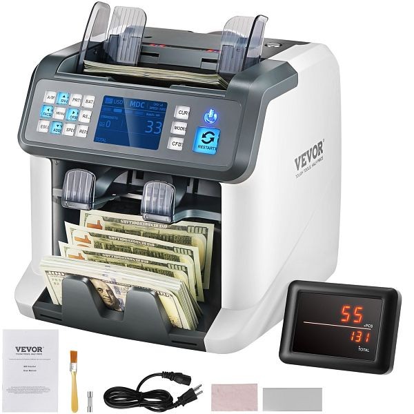 VEVOR Money Counter Machine, Bill Counter with Mixed Denomination, 2CIS, SN, UV, IR, MG, DD Counterfeit Detection, DCJDBZZSS2CISO761V1
