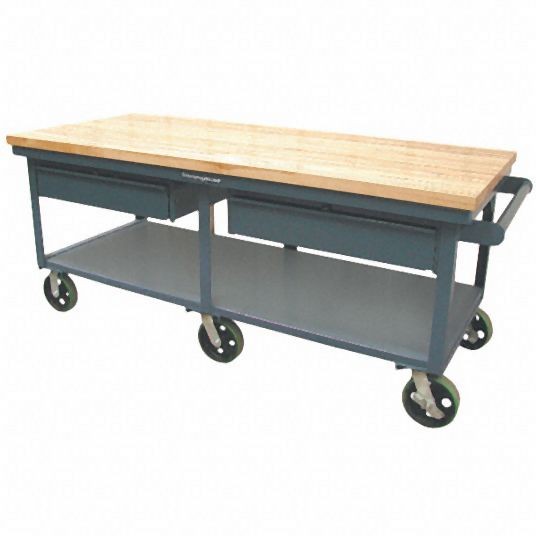 Strong Hold Workbench, Butcher Block, 36 in Depth, 35 3/4 in Height, 84 in Width, 6,000 lb Load Capacity, T8436-2DB-CA-MT