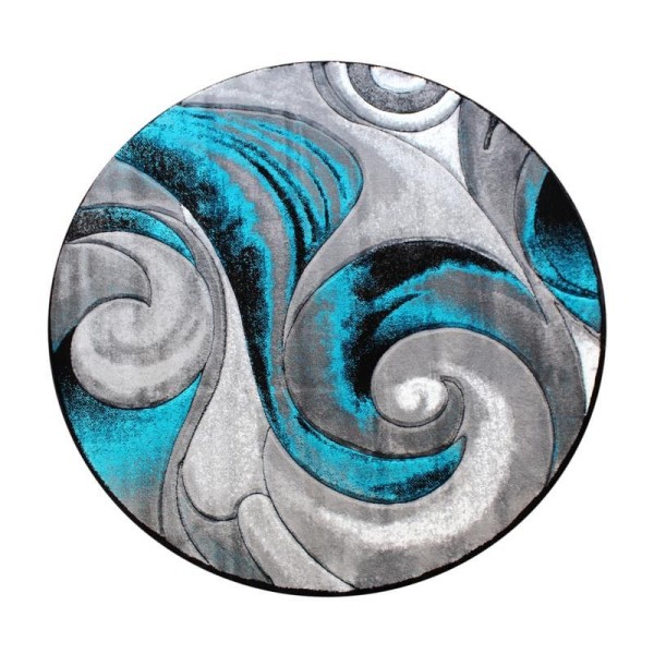 Flash Furniture Masie Collection 8' x 8' Round Turquoise Swirl Olefin Area Rug with Jute Backing - Entryway, Living Room, Bedroom, ACD-RG414-88-TQ-GG