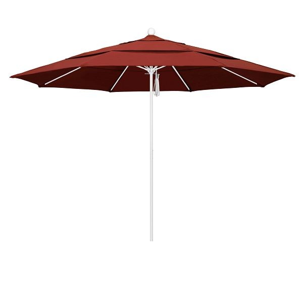 California Umbrella 11' Venture Series Patio Umbrella, Matted White Aluminum Pole, Pulley Lift, Sunbrella 2A Terracotta Fabric, ALTO118170-5440-DWV