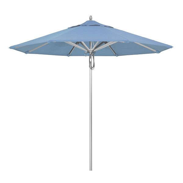 California Umbrella 9' Rodeo Series Patio Umbrella, Aluminum Ribs Deluxe Pulley Lift System, Sunbrella Sunbrella 1A Air Blue Fabric, AAT908A002-5410