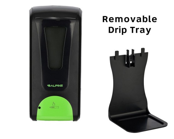 Alpine Automatic Hands-Free Foam Hand Sanitizer/Soap Dispenser with Drip Tray, 1200 mL, Black, ALP430-F-T-BLK