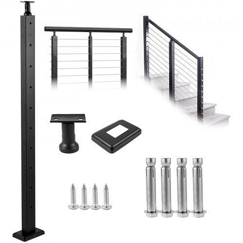 VEVOR Cable Railing Post Level Deck Stair Post 36 x 0.98 x 1.97" Pre-Drilled Pickets, Black, LGZHY91.42.5520JLV0