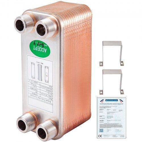 VEVOR Heat Exchanger Brazed Plate Heat Exchanger 30 Plate Heat Exchanger for Heating, BSHRQ1230MN34G601V0