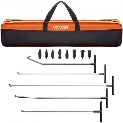 VEVOR Rods Dent Removal Kit, 13 Pieces Paintless Dent Repair Tool, 5 Pieces Stainless Steel Dent Rods, 8 Pieces Tapper Heads, QCAHXFQTJQG138SKBV0