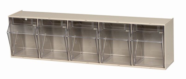 Quantum Storage Systems Tip Out Bin, (5) compartment, opens to a 45° angle, plastic clear container, polystyrene ivory cabinet, QTB305IV