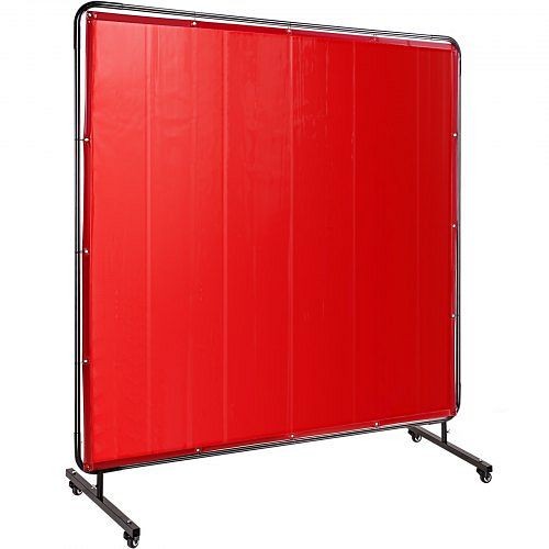 VEVOR Welding Curtain Welding Screens 6' x 6' Flame Retardant Vinyl with Frame Red, GBHJCL6X6DKJSH001V0