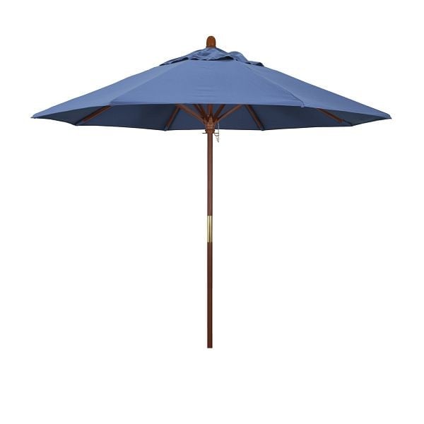 California Umbrella 9' Grove Series Patio Umbrella, Wood Pole, Hardwood Ribs Push Lift, Olefin Frost Blue Fabric, MARE908-F26
