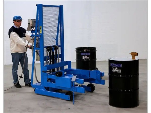 MORSE Vertical-Lift Drum Pourer, 60", Scale-Equipped, Air Power Lift, Hand Crank Drum Tilt, N-Type Scale, 800 Lbs. Capacity, 515-N-124
