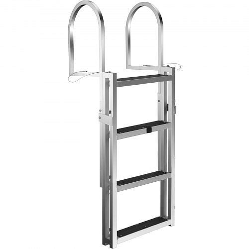 VEVOR Retractable Dock Ladder with Rubber Mat, 41"-65" Adjustable Height, Aluminum 4 Step, Each Step 20.5" x 4", 350Lbs Load, LT5-4B-3461000001V0