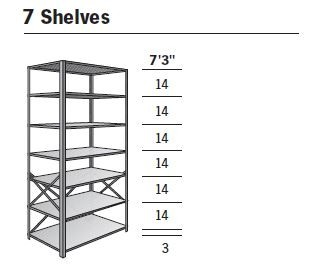 Deluxe 36 x 30 Standard open shelf units with 7 shelves, Angle Front, OL7 - 30