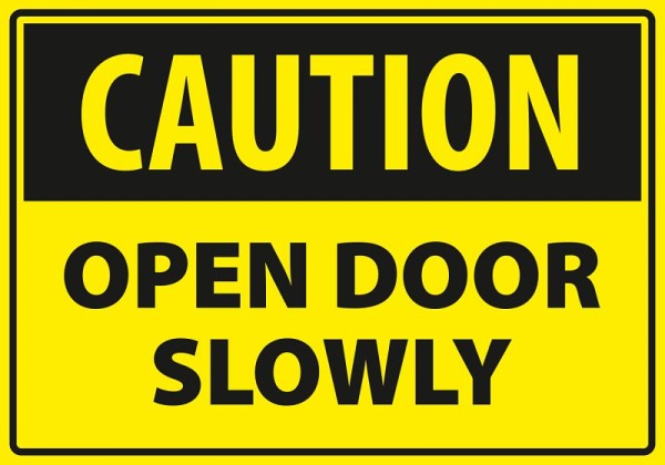 Marahrens Sign Caution - Open door slowly, rigid plastic, Size: 10 x 7 inch, WA0001.010.21
