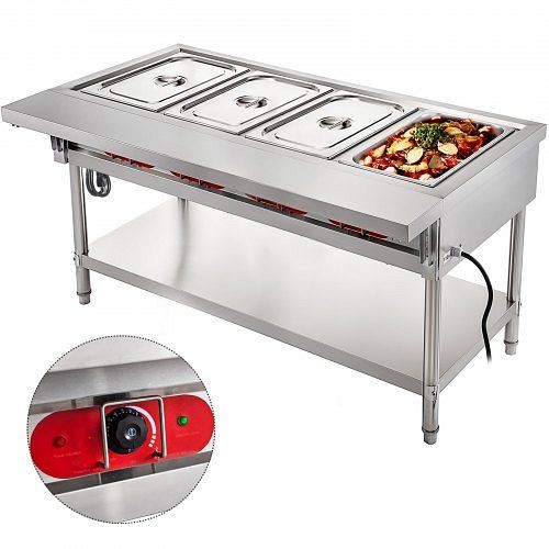 VEVOR 4-well Bain-marie Buffet Steamer Food Warmer Steam Table 2000w Buffet Commercial, CJRT4G2000W000001V1