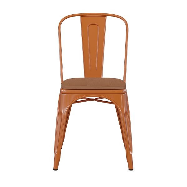 Flash Furniture Perry Commercial Grade Orange Metal Indoor-Outdoor Stackable Chair with Teak Poly Resin Wood Seat, CH-31230-OR-PL1T-GG
