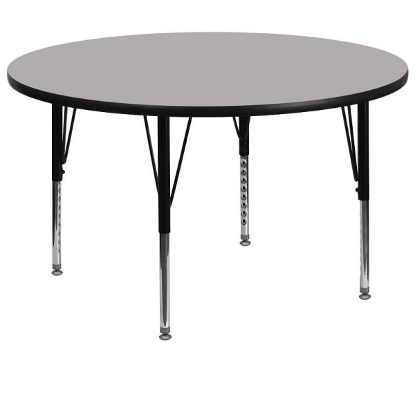 Flash Furniture Wren 60'' Round Grey Thermal Laminate Activity Table - Height Adjustable Short Legs, XU-A60-RND-GY-T-P-GG