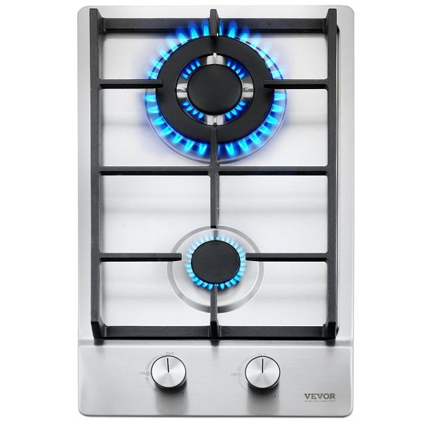 VEVOR Gas Cooktop 12 inch, Max 12250BTU 2 Burners Built-in Stainless Steel Gas Stove Top, TMRQZQRSET30CYGSCV5