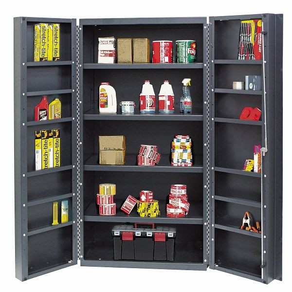 Quantum Storage Systems Heavy-Duty 36" Cabinet, 800 lb. capacity, includes (4) adjustable interior & (12) door shelves, gray finish, QSC-36-4IS-12DS