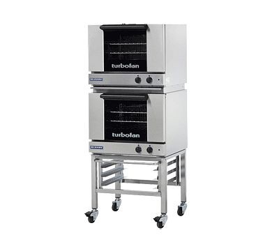 Moffat Turbofan E22M3/2C - Half Size Sheet Pan Manual Electric Convection Ovens Double Stacked With Caster Base Stand, WxDxH: 24x25.38x60.75", E22M3/2C