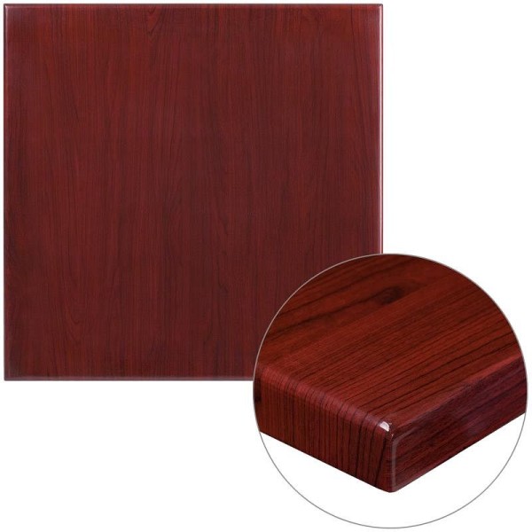 Flash Furniture Glenbrook 30'' Square High-Gloss Mahogany Resin Table Top with 2'' Thick Drop-Lip, TP-MAH-3030-GG