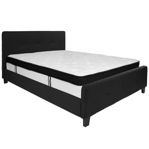Flash Furniture Tribeca Queen Size Tufted Upholstered Platform Bed in Black Fabric with Memory Foam Mattress, HG-BMF-23-GG