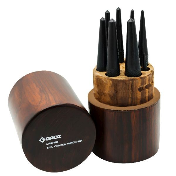 Groz Center Punch Set, 8pc with 1/16", 1/8", 3/16", 3/32", 5/32", 5/64", 7/32", and 9/64", 25120