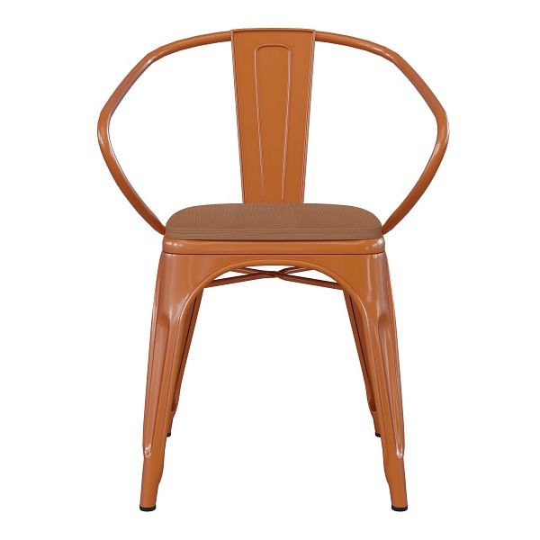 Flash Furniture Luna Commercial Grade Orange Metal Indoor-Outdoor Chair with Arms with Teak Poly Resin Wood Seat, CH-31270-OR-PL1T-GG