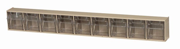 Quantum Storage Systems Tip Out Bin, (9) compartment, opens to a 45° angle, plastic clear container, polystyrene ivory cabinet, QTB309IV
