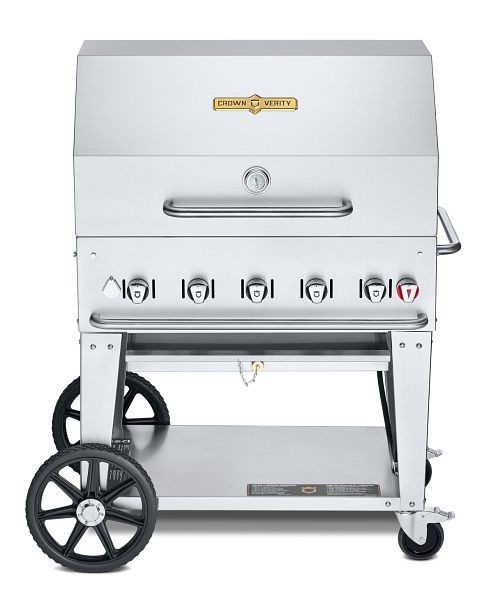 Crown Verity 36" Mobile Grill, Propane with Roll Dome and Bun Rack, CV-MCB-36RDP