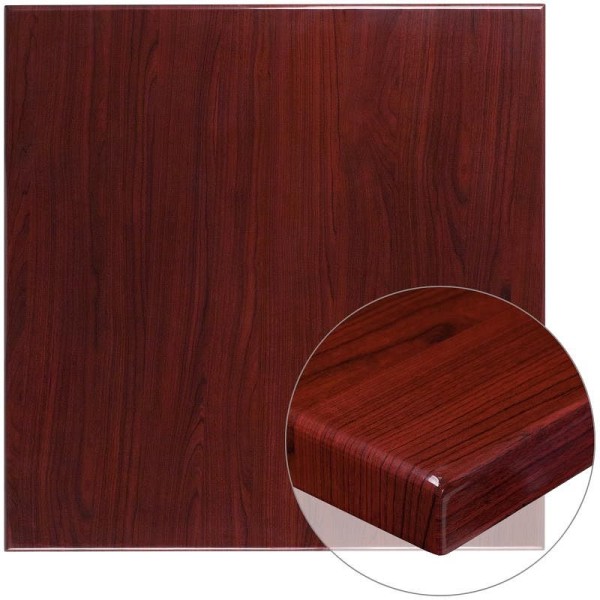 Flash Furniture 36'' Square High-Gloss Mahogany Resin Table Top with 2'' Thick Drop-Lip, TP-MAH-3636-GG