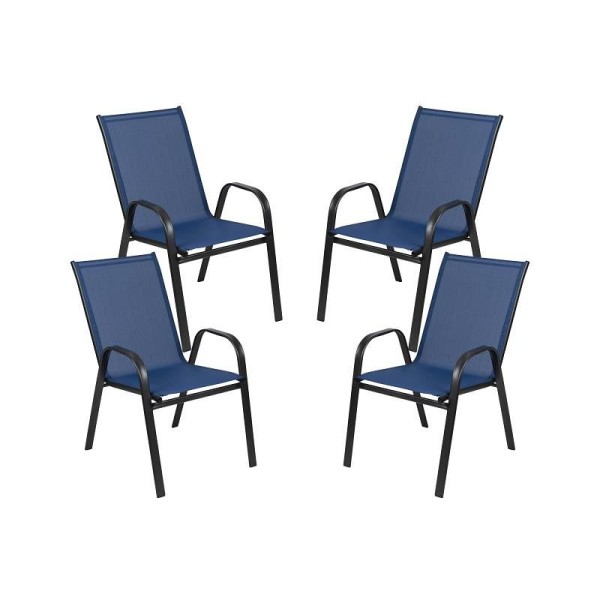 Flash Furniture 4 Pack Brazos Series Navy Outdoor Stack Chair with Flex Comfort Material and Metal Frame, 4-JJ-303C-NV-GG