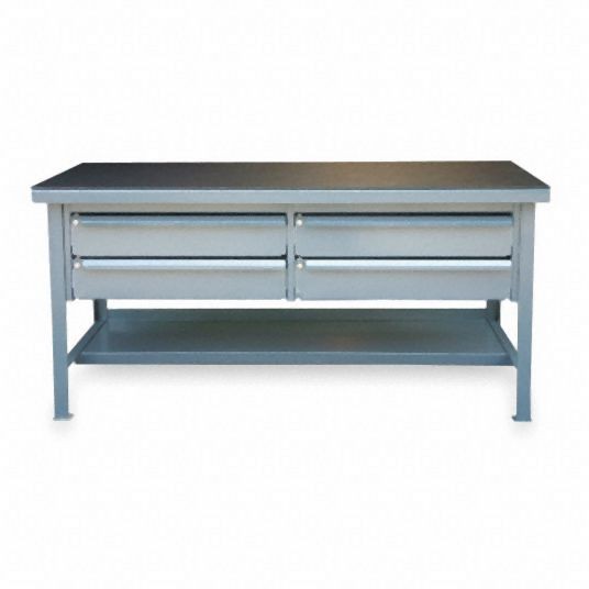Strong Hold Workbench, ABS Plastic, 36 in Depth, 34 in Height, 72 in Width, 10,000 lb Load Capacity, T7236-4DB-KL-ABS