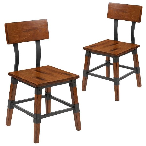 Flash Furniture Jackson 2 Pack Rustic Antique Walnut Industrial Wood Dining Chair, 2-XU-DG-W0236-GG