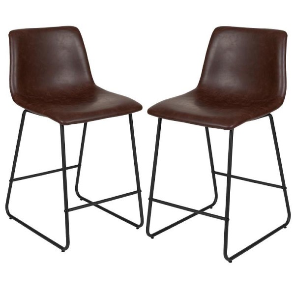 Flash Furniture Reagan 24 Inch Commercial Grade LeatherSoft Counter Height Barstools in Dark Brown, Set of 2, 2-ET-ER18345-24-DB-GG
