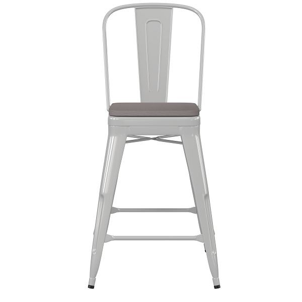Flash Furniture Kai Commercial 24" High White Metal Indoor-Outdoor Counter Height Stool, Removable Back, Gray Poly Resin Seat, CH-31320-24GB-WH-PL2G-GG