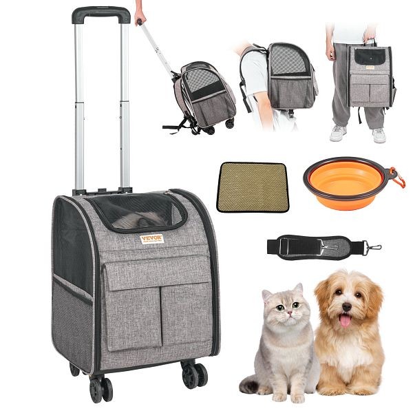 VEVOR Cat Carrier with Wheels, for Pets under 18 lbs, CWLGXHS18LBSRAD6RV0