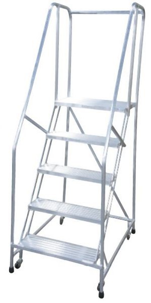 Cotterman 4 Step Aluminum Rolling Ladder/Unagrip Serrated Tread, 40 Inch Overall Height, 24 Inch Step Width, 350 LBS Capacity, 3530229