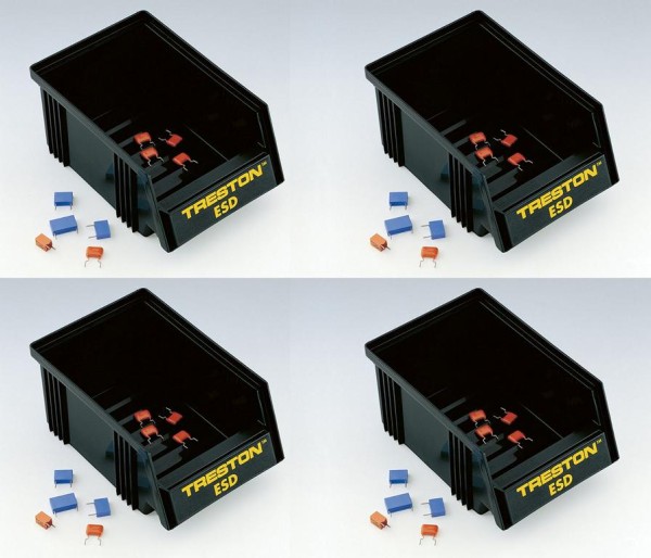 Treston Set of 4 ESD Stacking bins, black (6.5” x 4.13” x 2.95”), SBS4-1015-4ESD