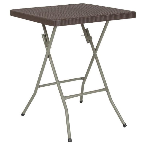Flash Furniture Linburgh 1.95-Foot Square Brown Rattan Plastic Folding Table, DAD-FT60-GG