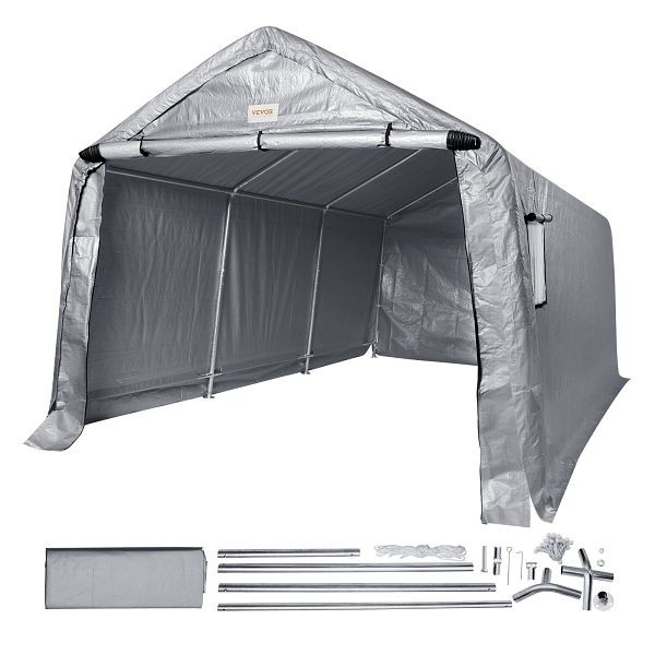 VEVOR Outdoor Portable Storage Shelter Shed, 10x15x8ft Heavy Duty with Roll-up Zipper Door and Ventilated Windows, TYCW10FTX15FTRDIDV0