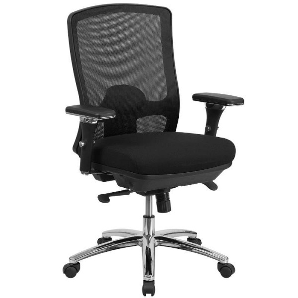 Flash Furniture HERCULES Series 24/7 Intensive Use Big and Tall 350 lb. Rated Black Mesh Multifunction Swivel Ergonomic Office Chair, LQ-2-BK-GG
