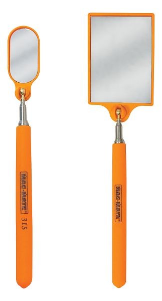Mag-Mate Telescoping 2 Piece Set Rectangular Glass Inspection Mirror Reaches up to 37" Long, HiVis Orange Color, 315HVO-318HVO