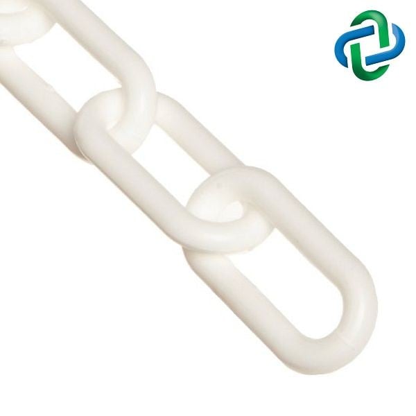 Mr. Chain Plastic Barrier Chain, White, 3-Inch Link Diameter, 100-Foot Length, 80001-100