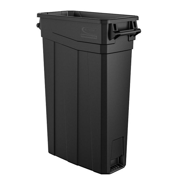 Suncast Commercial 23 Gallon Resin Slim Trash Can with Handles, Black, TCNH2030BK