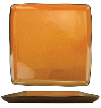 International Tableware Luna Stoneware Terracotta Square Plate 10", Terracotta with Black Trim and Speckles, Quantity: 12 pieces, LU-22-TA