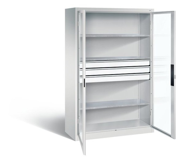 CP Furniture Large-capacity tool cabinet, viewing window, telescopic rail guide, Shelves 2 above, 1 below, H 1950 x W 1200 x D 500 mm, 8931-5530